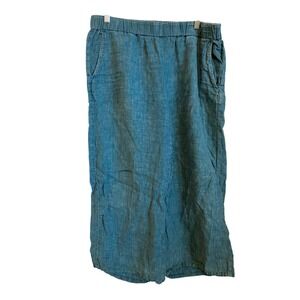 Eileen Fisher Blue Organic Linen Wide Leg Elastic Waist Crop Pants Medium